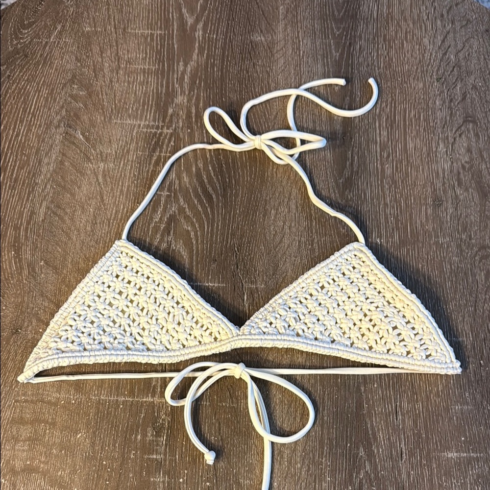 Mikoh Cream Crochet Triangle Bikini Top